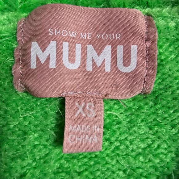Show Me your MuMu Cropped Varsity Sweater Bright Green Fuzzy Size XS - Picture 5 of 7